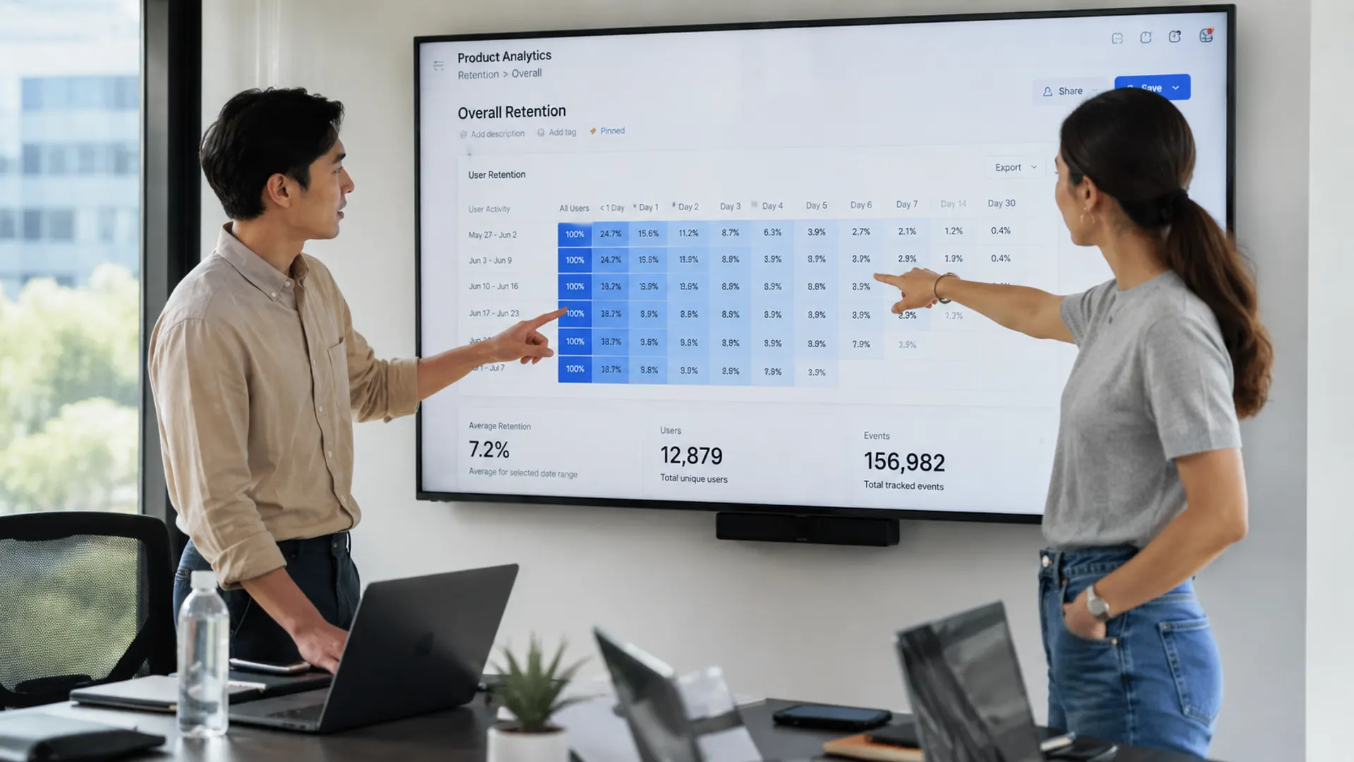 Product team analyzing MAU metrics on a dashboard
